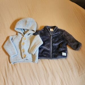 NWOT Lot of 2 Carter's Newborn Baby Sweaters Sherpa & Knit Gender Neutral Gray